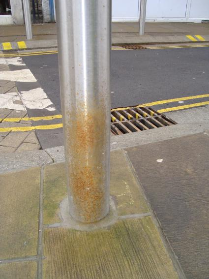 Stainless bollard before cleaning